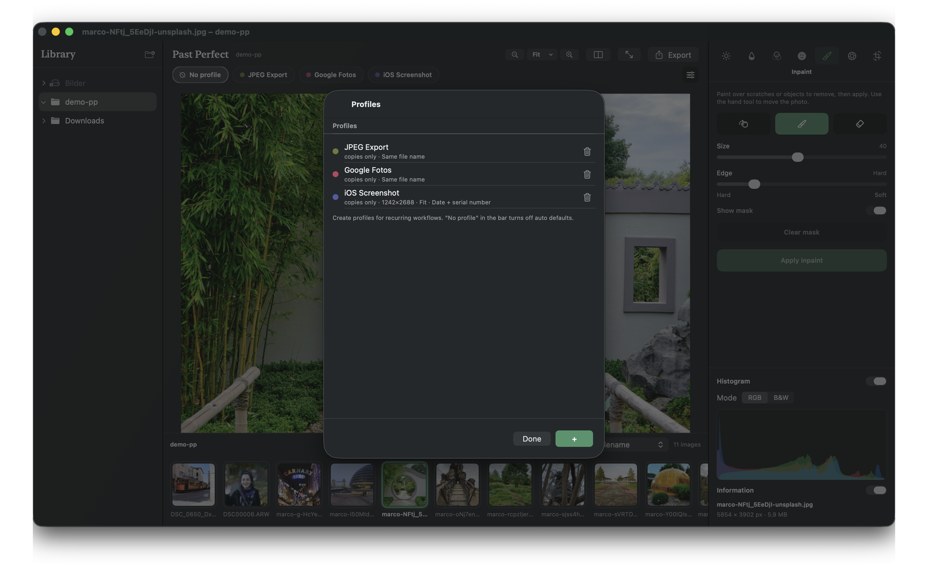 Past Perfect profiles and batch processing on Mac